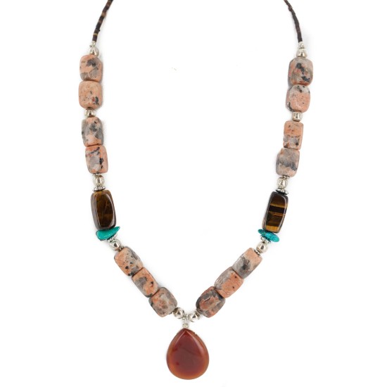.925 Sterling Silver Certified Authentic Navajo Natural Turquoise Jasper Tigers Eye Native American Necklace 750209-9 .925 Sterling Silver Certified Authentic Navajo Natural Turquoise Jasper Tigers Eye Native American Necklace 750209-9