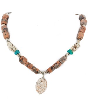 .925 Sterling Silver Certified Authentic Navajo White Howlite Jasper Native American Necklace 750207-5