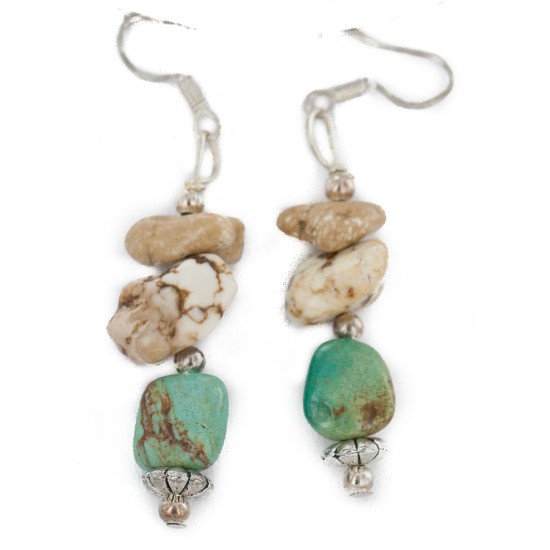 Carved Fetish Bear .925 Sterling Silver Hooks Certified Authentic Navajo White Howlite Red Jasper Native American Set 750209-4-18252-6