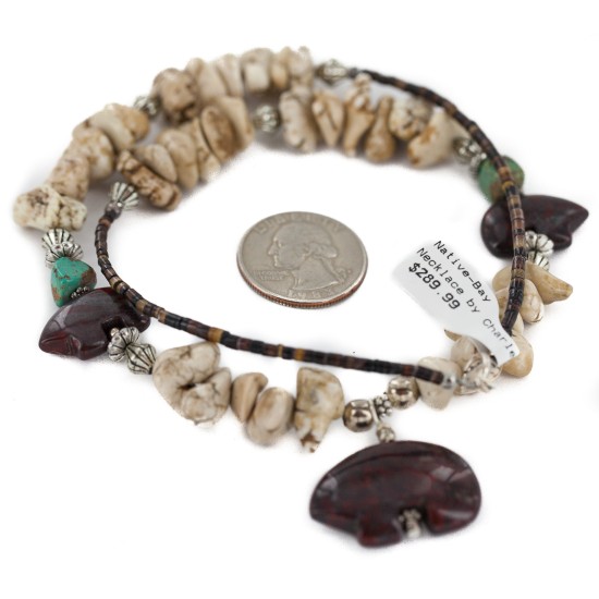 Carved Fetish Bear .925 Sterling Silver Hooks Certified Authentic Navajo White Howlite Red Jasper Native American Set 750209-4-18252-6