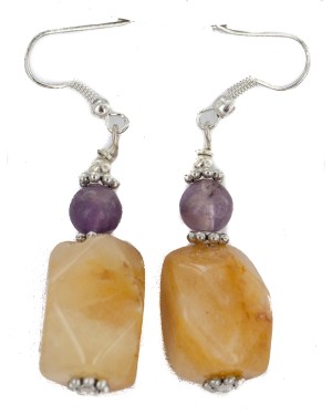 Navajo .925 Sterling Silver Hooks Certified Authentic Natural Agate Amethyst Native American Dangle Earrings 18252-7