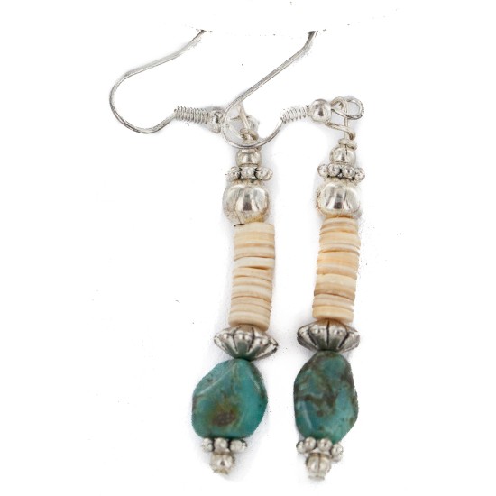 Navajo .925 Sterling Silver Hooks Certified Authentic Natural Turquoise Melon Shell Native American Dangle Earrings 18252-1