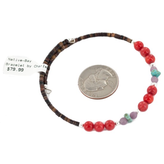 Navajo Certified Authentic Natural Coral Pink Quartz Heishi Native American Adjustable Wrap Bracelet 13151-39