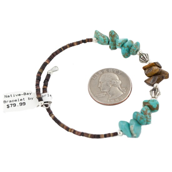 Navajo Certified Authentic Natural Heishi Tigers Eye Native American Adjustable Wrap Bracelet 13151-17