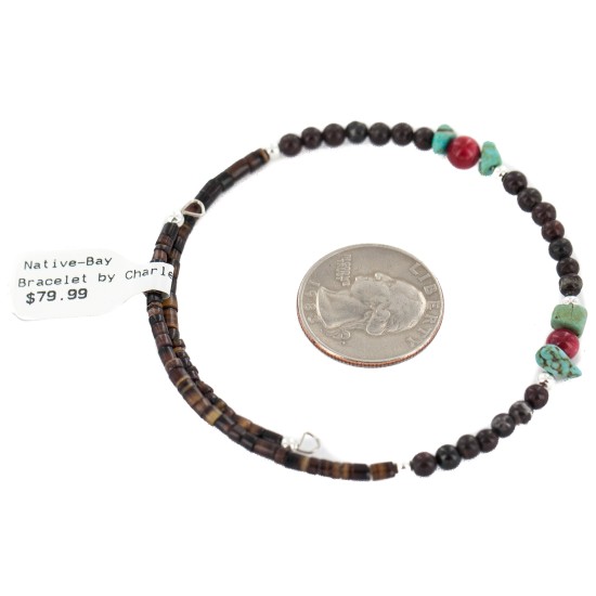 Navajo Certified Authentic Natural Agate Heishi Coral Native American Adjustable Wrap Bracelet 13151-16
