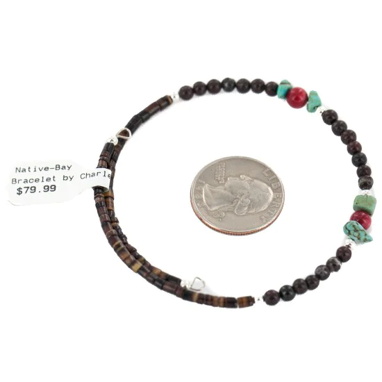 Navajo Natural Agate Heishi Coral Native American Adjustable Wrap Bracelet 13151-16 Navajo Natural Agate Heishi Coral Native American Adjustable Wrap Bracelet 13151-16