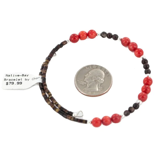 Navajo Natural Heishi Agate Coral Native American Adjustable Wrap Bracelet 13151-37 Navajo Natural Heishi Agate Coral Native American Adjustable Wrap Bracelet 13151-37