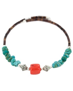 Navajo Certified Authentic Coral Heishi Native American Adjustable Wrap Bracelet 13151-29 Navajo Certified Authentic Coral Heishi Native American Adjustable Wrap Bracelet 13151-29