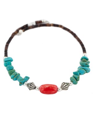 Navajo Certified Authentic Coral Heishi Native American Adjustable Wrap Bracelet 13151-30