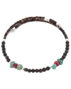Navajo Certified Authentic Natural Agate Heishi Coral Native American Adjustable Wrap Bracelet 13151-16