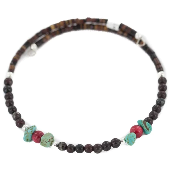 Navajo Natural Agate Heishi Coral Native American Adjustable Wrap Bracelet 13151-16 Navajo Natural Agate Heishi Coral Native American Adjustable Wrap Bracelet 13151-16