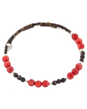 Navajo Certified Authentic Natural Heishi Agate Coral Native American Adjustable Wrap Bracelet 13151-37