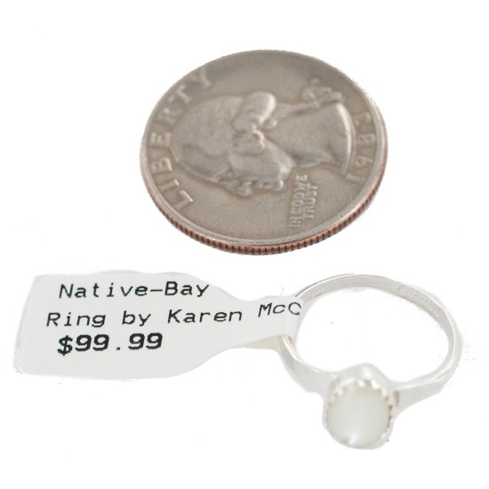 .925 Sterling Silver Navajo Certified Authentic Handmade Mother of Pearl Native American Ring Size 5 1/2 24501-5