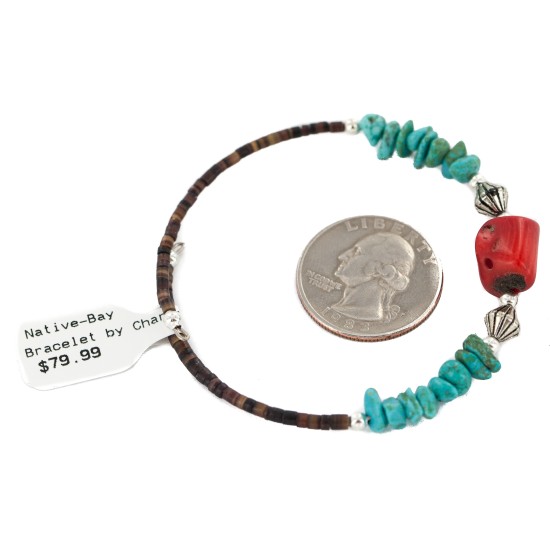 Certified Authentic Heishi Coral Navajo Native American Adjustable Wrap Bracelet 13151-8