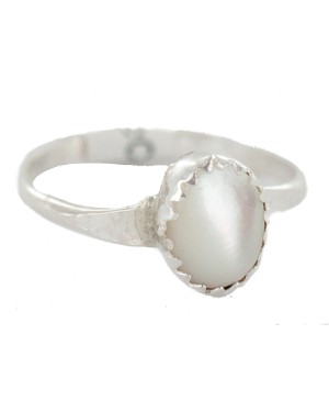 .925 Sterling Silver Navajo Certified Authentic Handmade Mother of Pearl Native American Ring Size 2 3/4 24501-2