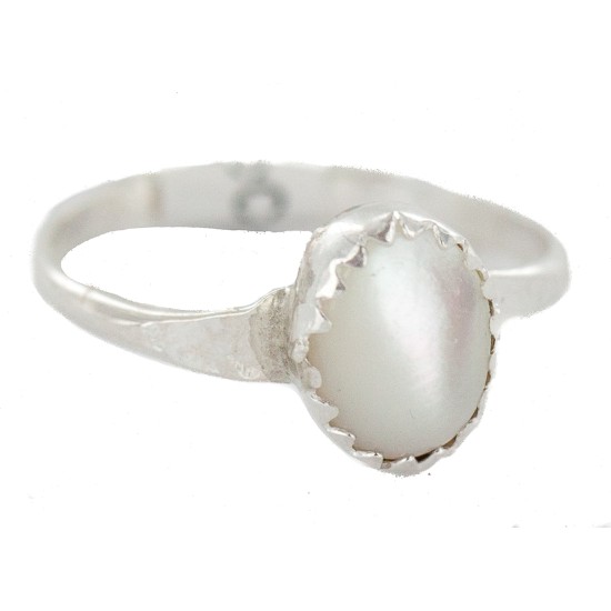 .925 Sterling Silver Navajo Certified Authentic Handmade Mother of Pearl Native American Ring Size 5 1/2 24501-5