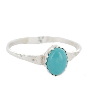 .925 Sterling Silver Navajo Certified Authentic Handmade Natural Turquoise Native American Ring Size 5 1/2 24503-5