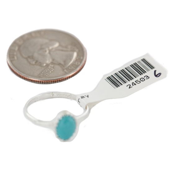 .925 Sterling Silver Navajo Certified Authentic Handmade Natural Turquoise Native American Ring Size 7 24503-6
