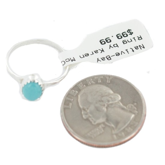 .925 Sterling Silver Navajo Certified Authentic Handmade Natural Turquoise Native American Ring Size 7 24503-6