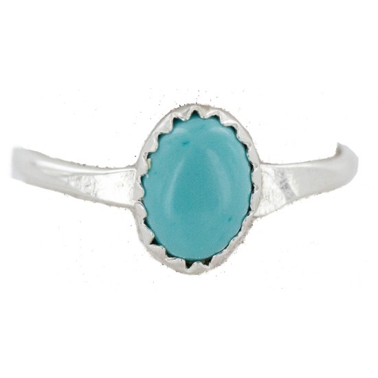 .925 Sterling Silver Navajo Certified Authentic Handmade Natural Turquoise Native American Ring Size 7 24503-6