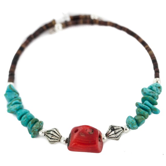 Certified Authentic Heishi Coral Navajo Native American Adjustable Wrap Bracelet 13151-8