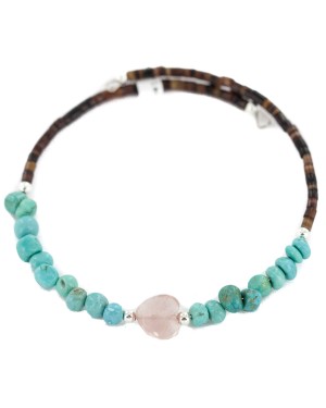 Heart Certified Authentic Navajo Natural Pink Quartz Heishi Native American Adjustable Wrap Bracelet 13151-13
