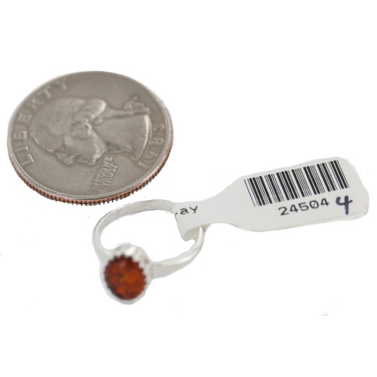 .925 Sterling Silver Navajo Certified Authentic Handmade Natural Amber Native American Ring Size 7 24504-7
