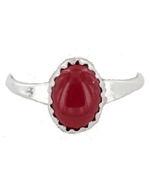 .925 Sterling Silver Navajo Certified Authentic Handmade Coral Native American Ring Size 3 1/2 24507-5