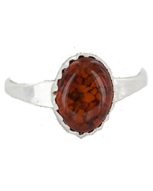 .925 Sterling Silver Navajo Certified Authentic Handmade Natural Amber Native American Ring Size 6 1/2 24504-9