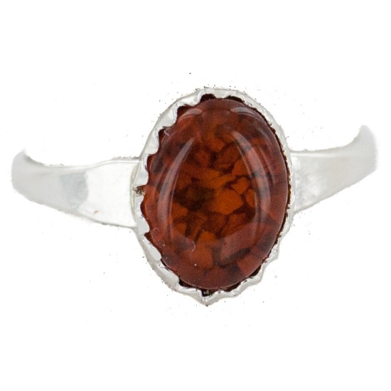 .925 Sterling Silver Navajo Certified Authentic Handmade Natural Amber Native American Ring Size 7 24504-7