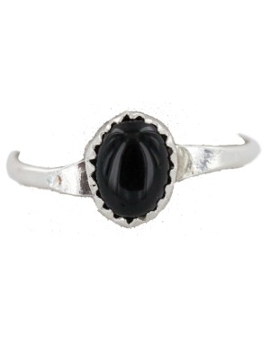 .925 Sterling Silver Navajo Certified Authentic Handmade Natural Black Onyx Native American Ring Size 3 1/2 24505-4