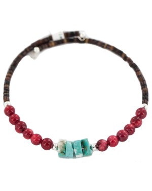 Certified Authentic Navajo Coral Heishi Native American Adjustable Wrap Bracelet 13151-7 Certified Authentic Navajo Coral Heishi Native American Adjustable Wrap Bracelet 13151-7