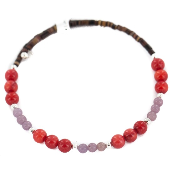 Navajo Certified Authentic Coral Natural Pink Quartz Heishi Native American Adjustable Wrap Bracelet 13151-1