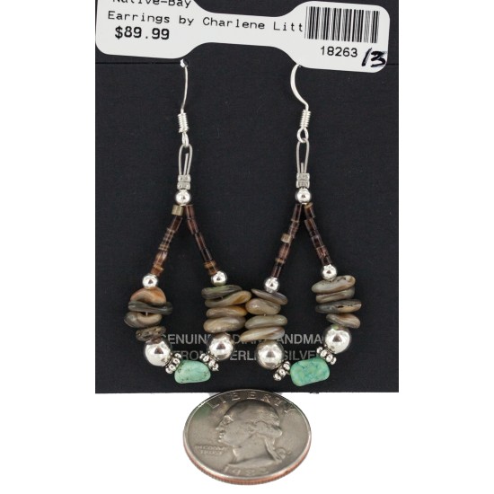Certified Authentic .925 Sterling Silver Hooks Natural Turquoise Heishi Shell Hoop Native American Dangle Earrings 18263-13