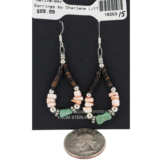 Certified Authentic .925 Sterling Silver Hooks Natural Turquoise Heishi Hoop Native American Dangle Earrings 18263-15