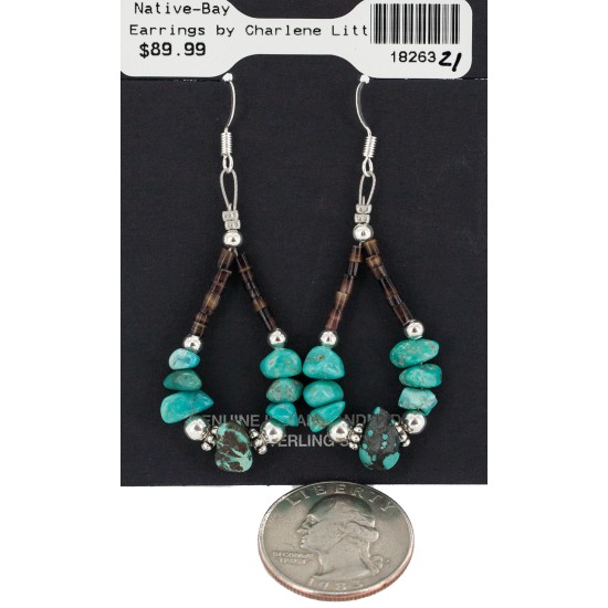 Certified Authentic .925 Sterling Silver Hooks Natural Spiderweb Turquoise Heishi Hoop Native American Dangle Earrings 18263-21 Certified Authentic .925 Sterling Silver Hooks Natural Spiderweb Turquoise Heishi Hoop Native American Dangle Earrings 18263-21