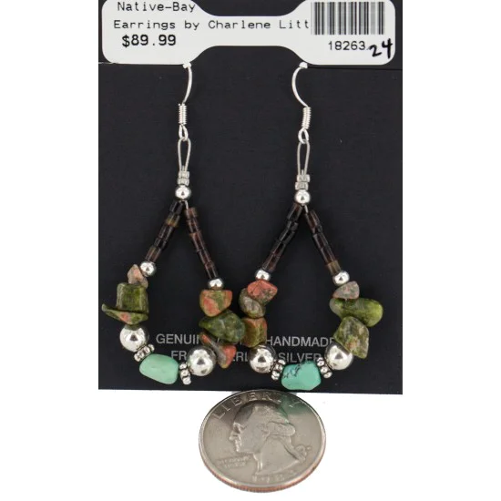 .925 Sterling Silver Hooks Natural Turquoise Green Jasper Heishi Hoop Native American Dangle Earrings 18263-24 .925 Sterling Silver Hooks Natural Turquoise Green Jasper Heishi Hoop Native American Dangle Earrings 18263-24