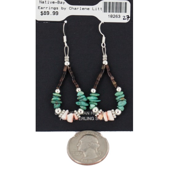 Certified Authentic Navajo .925 Sterling Silver Hooks Natural Turquoise Heishi Hoop Native American Dangle Earrings 18263-27 Certified Authentic Navajo .925 Sterling Silver Hooks Natural Turquoise Heishi Hoop Native American Dangle Earrings 18263-27