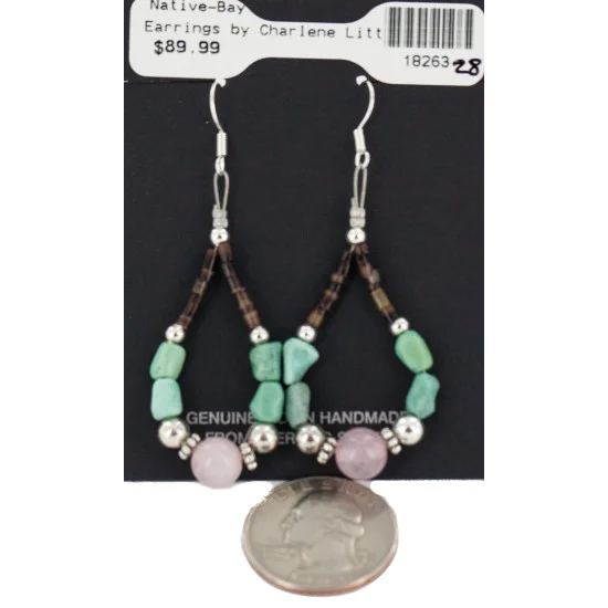 .925 Sterling Silver Hooks Natural Turquoise Pink Quartz Heishi Hoop Native American Dangle Earrings 18263-28 .925 Sterling Silver Hooks Natural Turquoise Pink Quartz Heishi Hoop Native American Dangle Earrings 18263-28