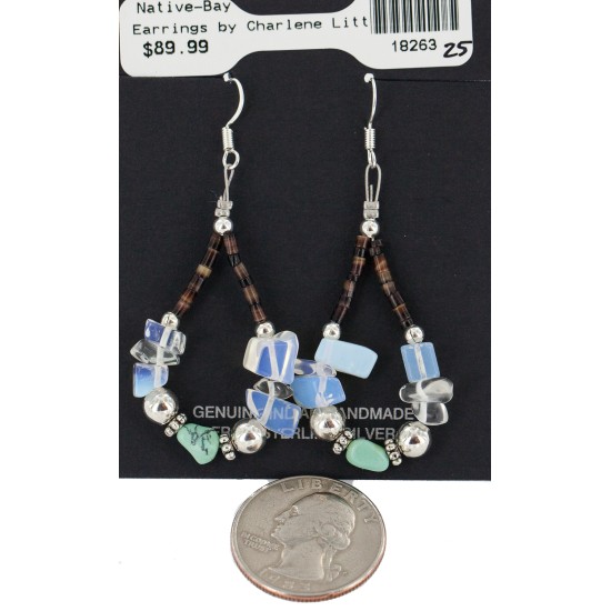 Certified Authentic Navajo .925 Sterling Silver Hooks Natural Turquoise Opalite Heishi Hoop Native American Dangle Earrings 18263-25 Certified Authentic Navajo .925 Sterling Silver Hooks Natural Turquoise Opalite Heishi Hoop Native American Dangle Earrings 18263-25
