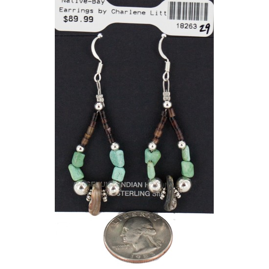 Certified Authentic Navajo .925 Sterling Silver Hooks Natural Turquoise Heishi Shell Hoop Native American Dangle Earrings 18263-29