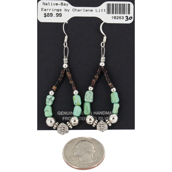 Certified Authentic .925 Sterling Silver Hooks Navajo Natural Turquoise Heishi Hoop Native American Dangle Earrings 18263-30 Certified Authentic .925 Sterling Silver Hooks Navajo Natural Turquoise Heishi Hoop Native American Dangle Earrings 18263-30