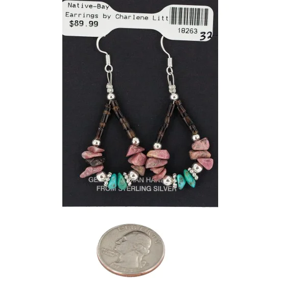 Navajo .925 Sterling Silver Hooks Natural Charoite Turquoise Heishi Hoop Native American Dangle Earrings 18263-32 Navajo .925 Sterling Silver Hooks Natural Charoite Turquoise Heishi Hoop Native American Dangle Earrings 18263-32