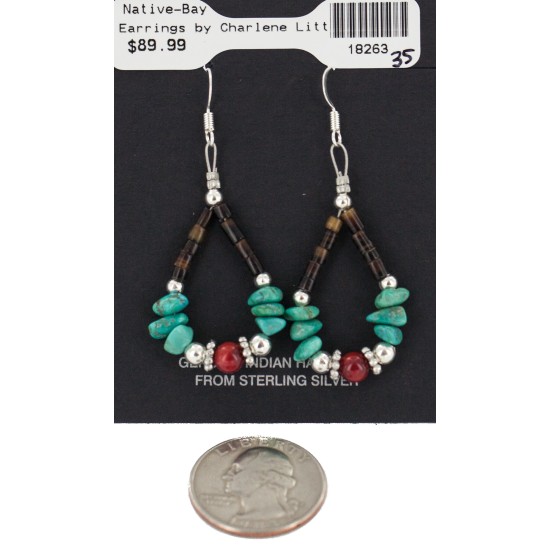 Certified Authentic Navajo .925 Sterling Silver Hooks Natural Turquoise Coral Heishi Hoop Native American Dangle Earrings 18263-35 Certified Authentic Navajo .925 Sterling Silver Hooks Natural Turquoise Coral Heishi Hoop Native American Dangle Earrings 18263-35
