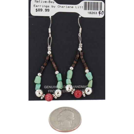 Certified Authentic .925 Sterling Silver Hooks Natural Turquoise Coral Heishi Hoop Navajo Native American Dangle Earrings 18263-40 Certified Authentic .925 Sterling Silver Hooks Natural Turquoise Coral Heishi Hoop Navajo Native American Dangle Earrings 18263-40