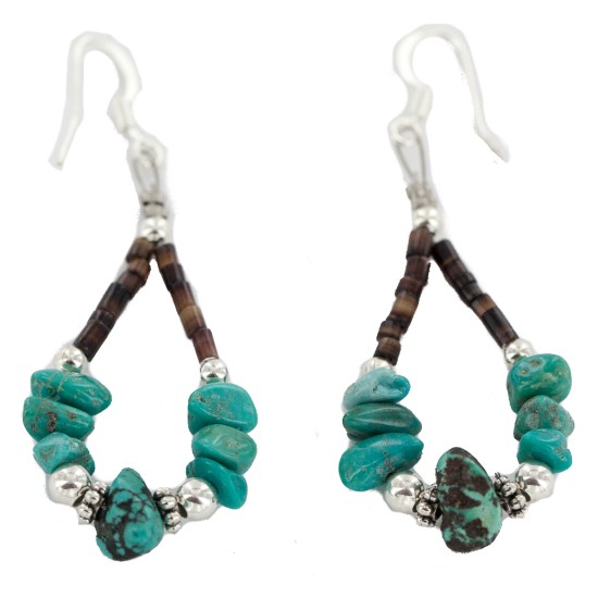 Certified Authentic .925 Sterling Silver Hooks Natural Spiderweb Turquoise Heishi Hoop Native American Dangle Earrings 18263-21 Certified Authentic .925 Sterling Silver Hooks Natural Spiderweb Turquoise Heishi Hoop Native American Dangle Earrings 18263-21