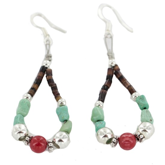 Certified Authentic .925 Sterling Silver Hooks Natural Turquoise Coral Heishi Hoop Navajo Native American Dangle Earrings 18263-40 Certified Authentic .925 Sterling Silver Hooks Natural Turquoise Coral Heishi Hoop Navajo Native American Dangle Earrings 18263-40