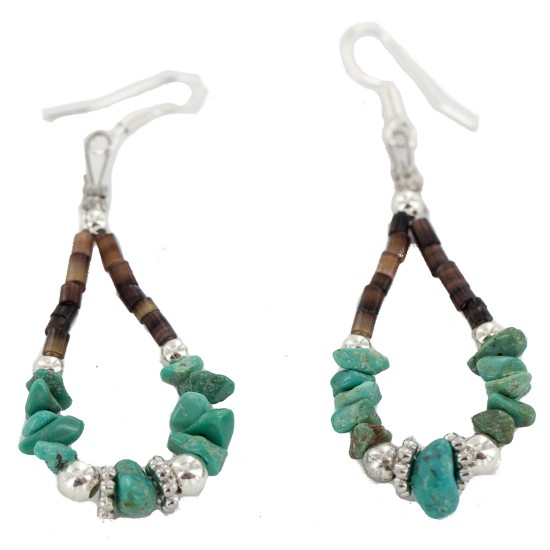 Certified Authentic .925 Sterling Silver Hooks Natural Turquoise Heishi Hoop Native American Dangle Earrings 18263-12