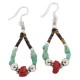 Certified Authentic .925 Sterling Silver Hooks Navajo Natural Turquoise Coral Heishi Hoop Native American Dangle Earrings 18263-23