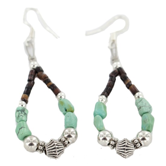 Certified Authentic .925 Sterling Silver Hooks Navajo Natural Turquoise Heishi Hoop Native American Dangle Earrings 18263-30 Certified Authentic .925 Sterling Silver Hooks Navajo Natural Turquoise Heishi Hoop Native American Dangle Earrings 18263-30